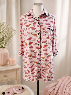 Kate Spade Watermelon Print Pajama Shirt Dress Size Small Sleepwear